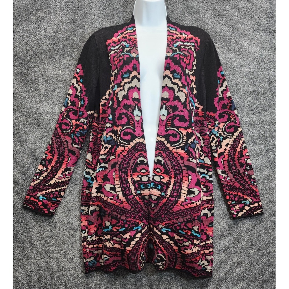 Chico's Womens Paisley Intarsia Boho Artwear Whimsigoth Eclectic Knit Cardigan M